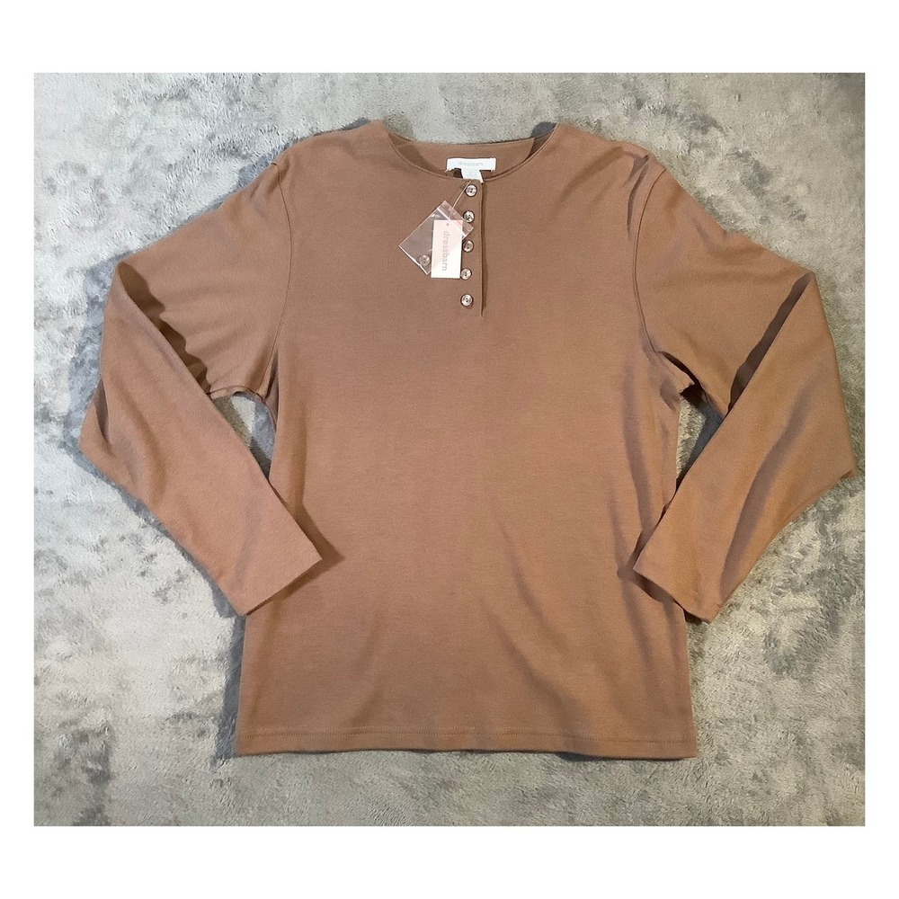 Dressbarn Women's Brown Henley Knit Top‎ Size M